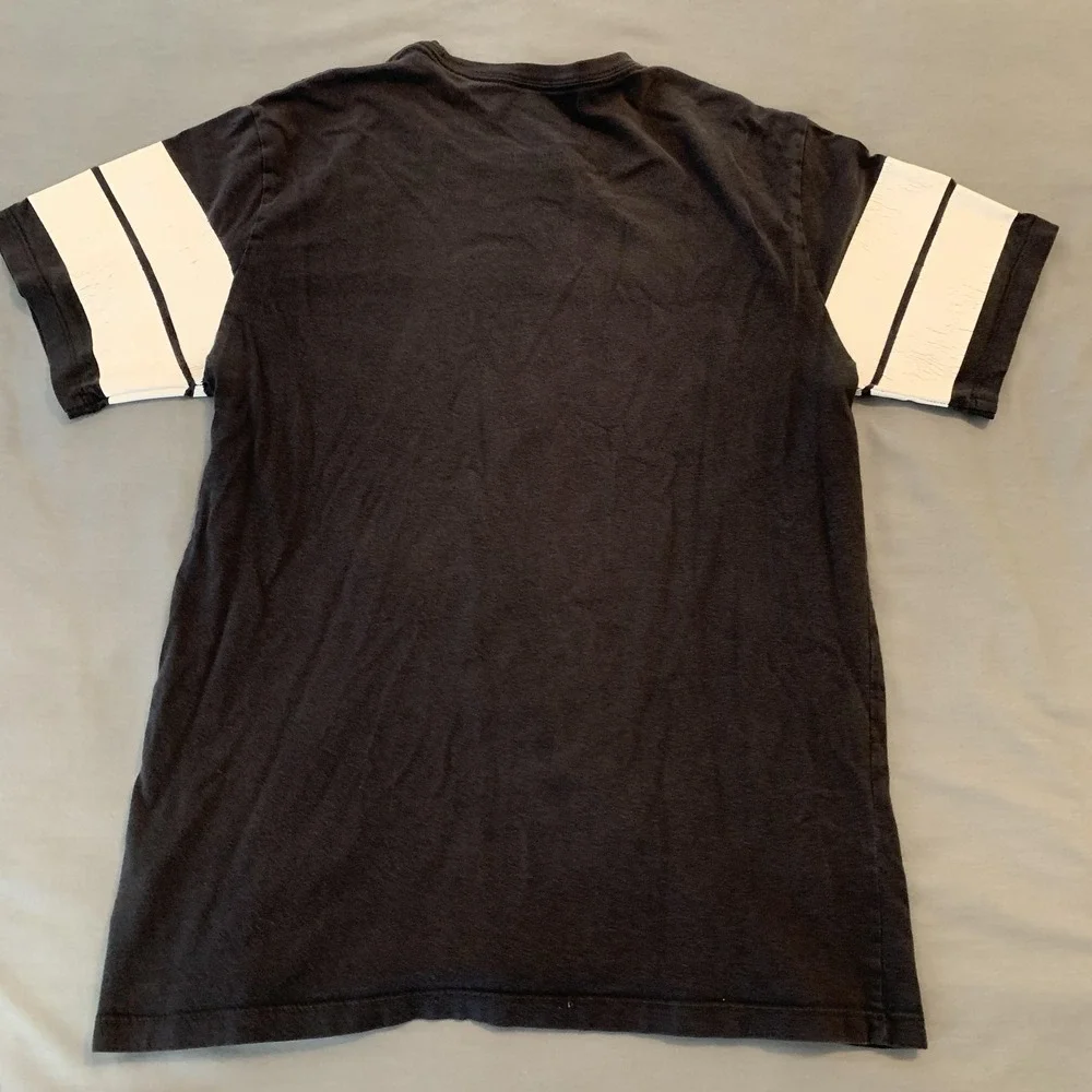 True Religion Shirt Mens XS Black Varsity Football‎ Striped Sleeve Horseshoe